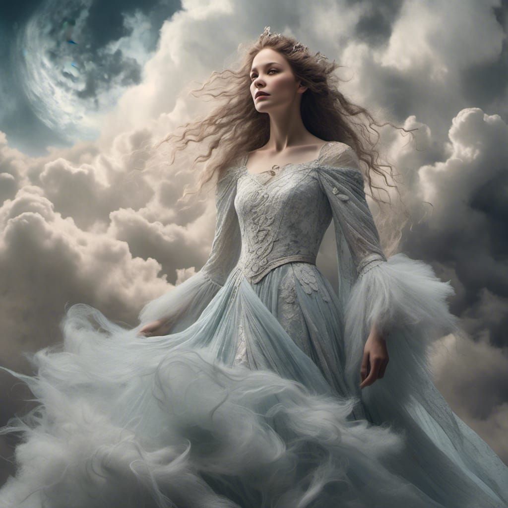 White Witch Portrait with Flowing Gown
