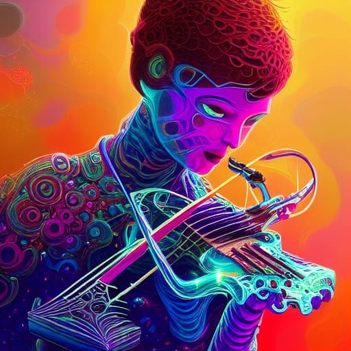 Biopunk Cyborg Electric Violin in Opalescent Colors