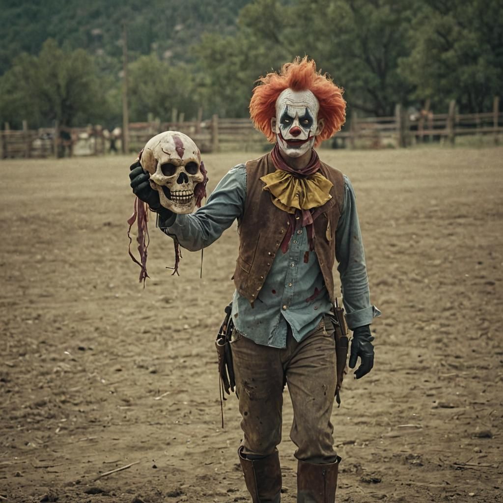 Undead Rodeo Clown with Severed Head: Cinematic Still