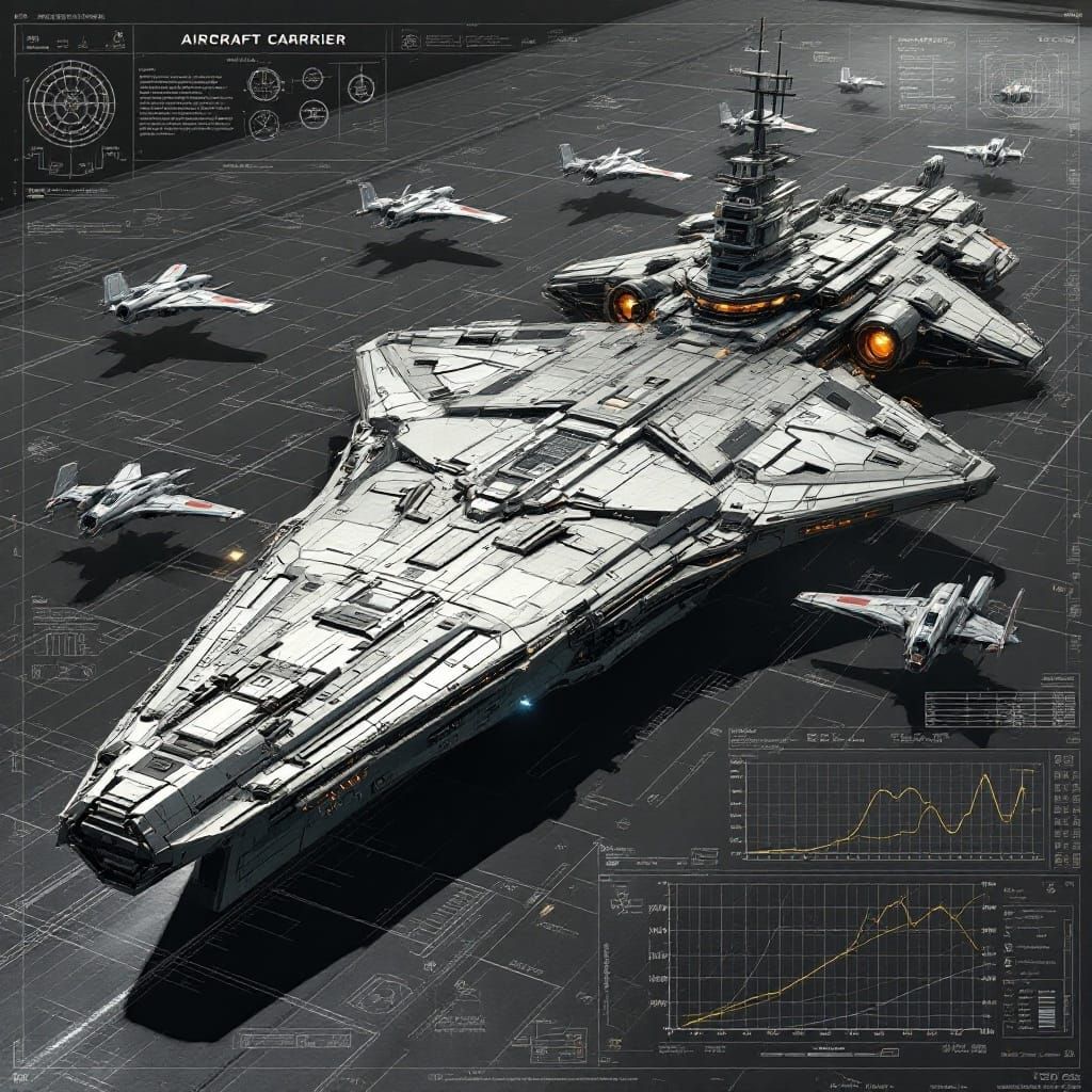Sleek Space Dreadnought in 3D Technical Drawing Style