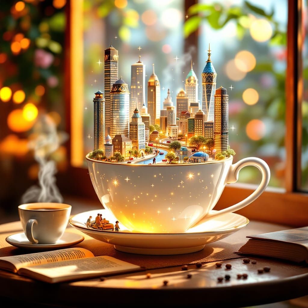 Miniature City Inside Teacup: Pixar-Style 3D Art