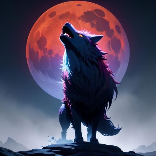 Wolf Howling at Moon: Detailed Matte Painting