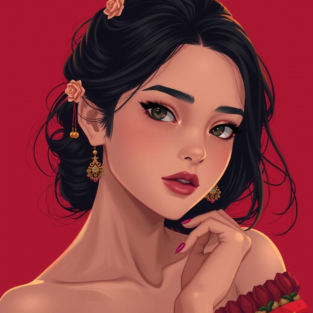 Serene Radha Portrait in Studio Trigger Anime Style