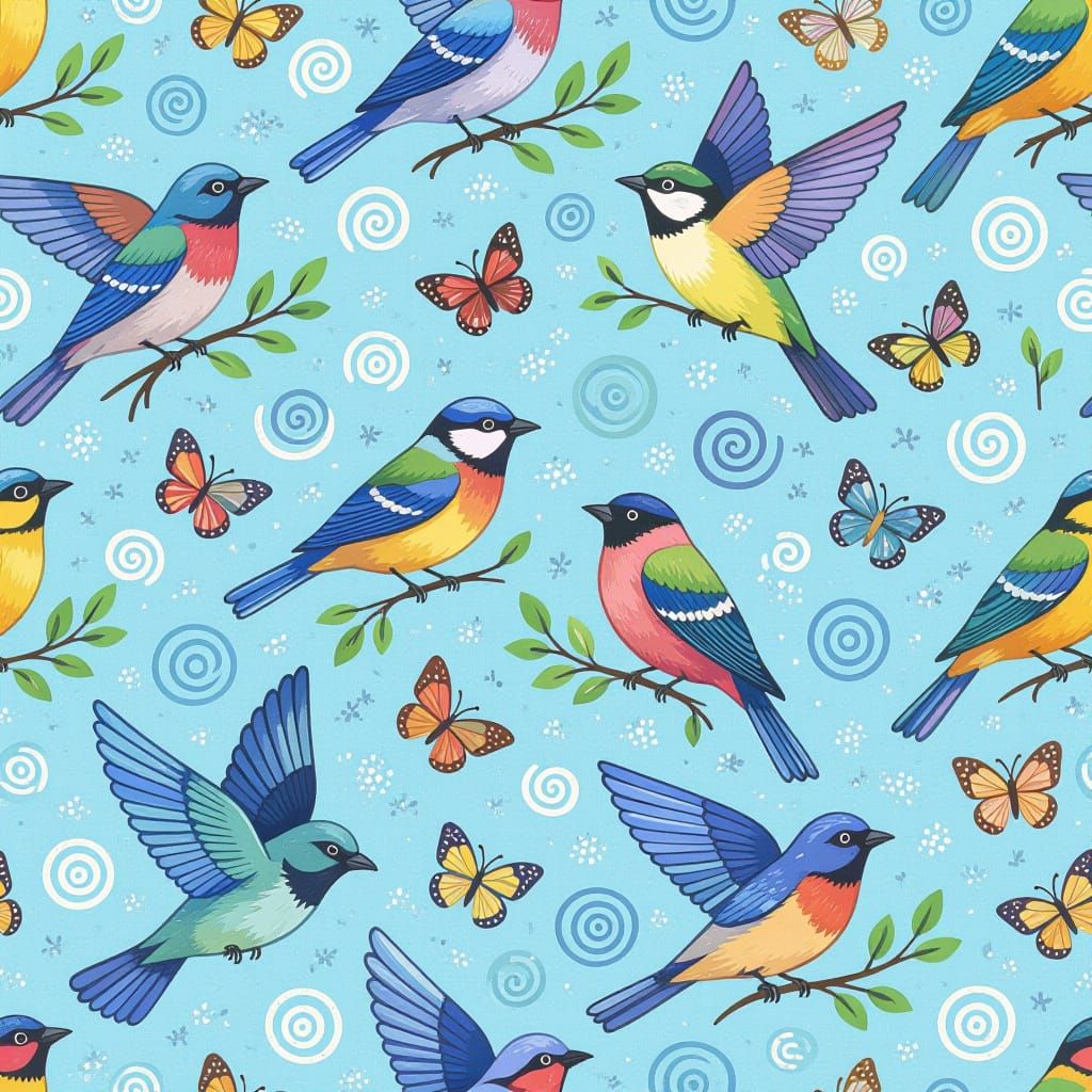Vibrant Birds in Flight: A Seamless Artistic Pattern