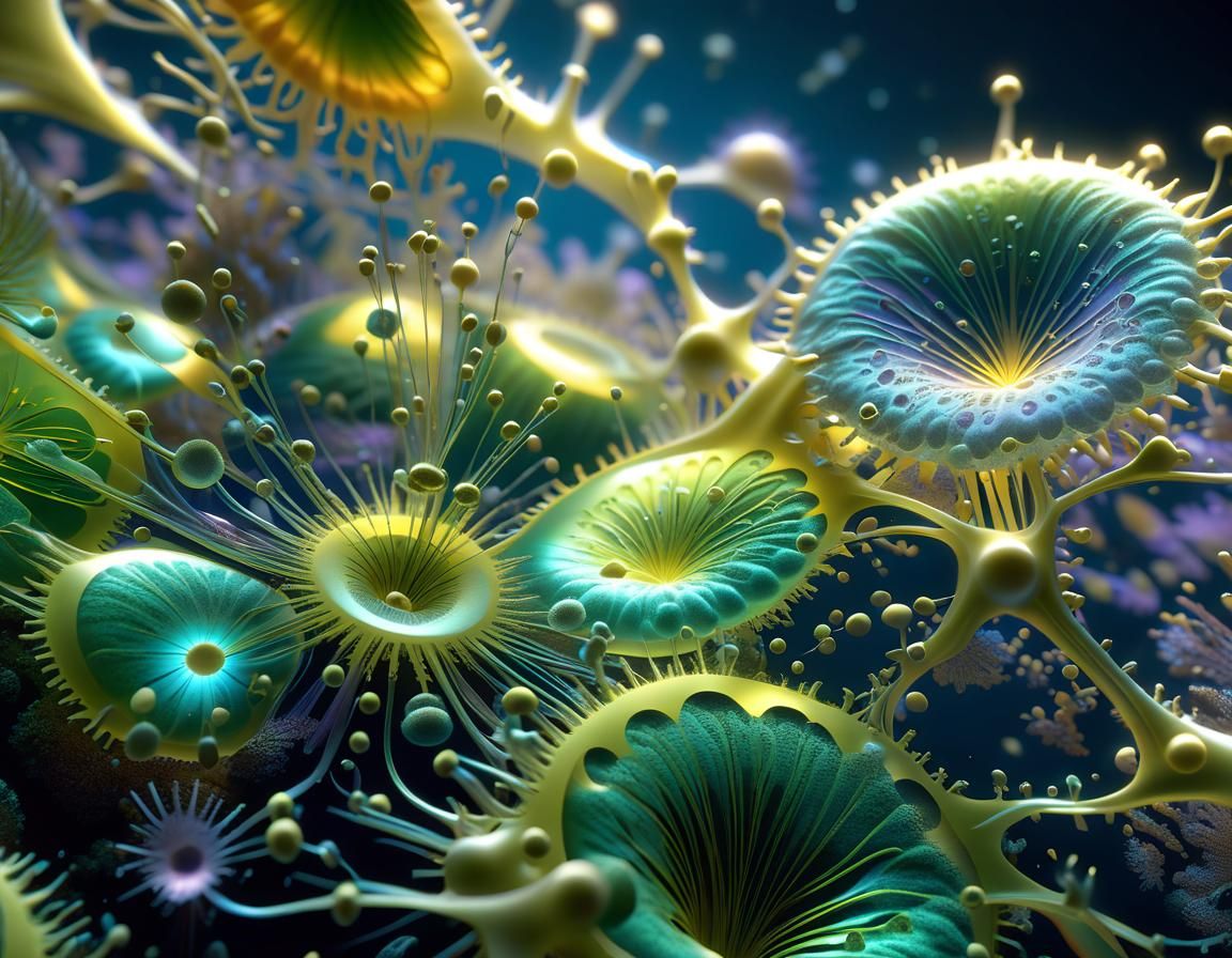 Detailed Microscope View of Amoeba in 3D