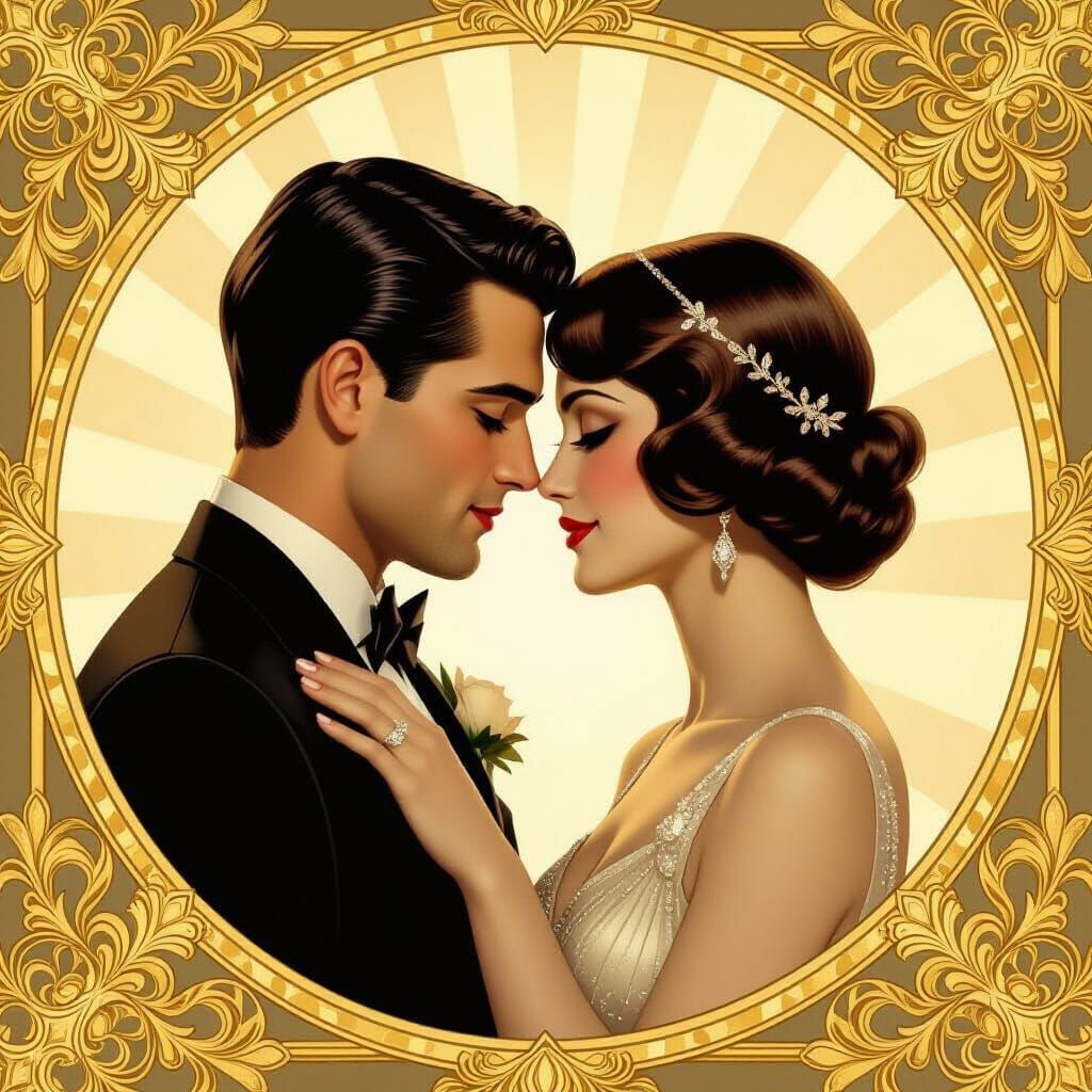 Art Deco Lovers in Golden Symmetry