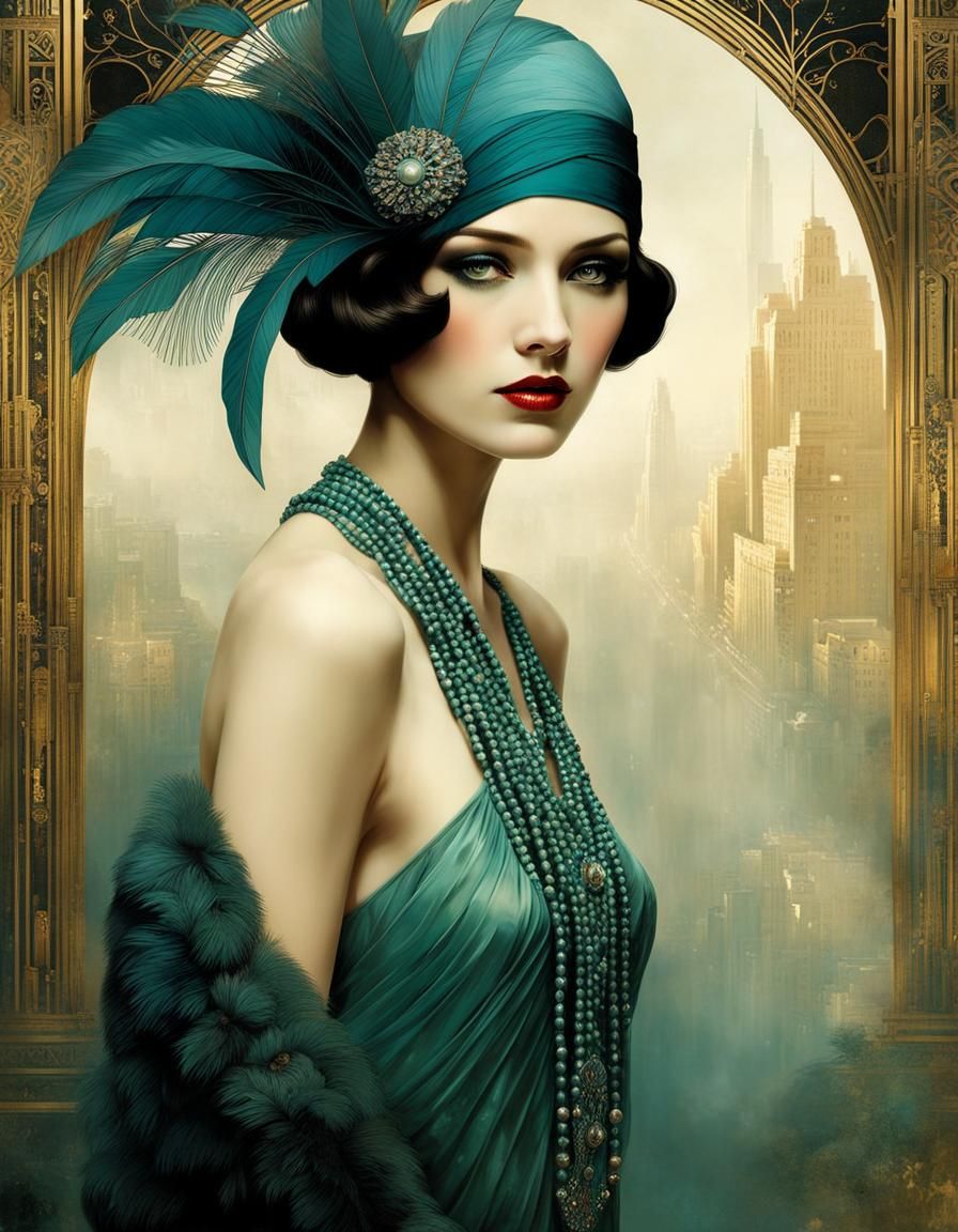 Art Deco Flapper Girl Portrait