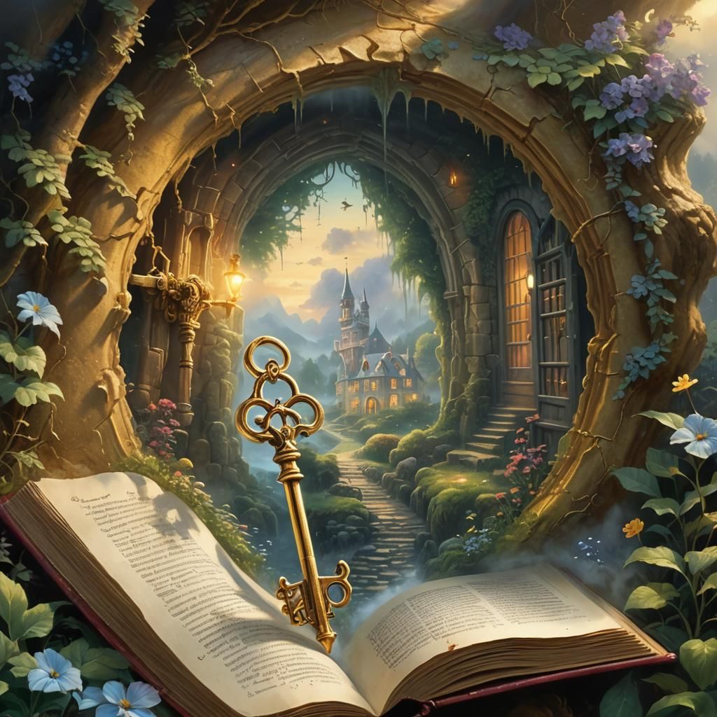 Golden Key Hidden in Book, Ethereal Fantasy