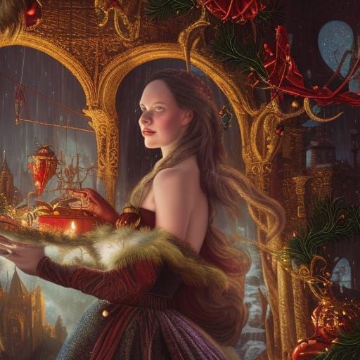 Enchanted Christmas Sorceress in Antique Style