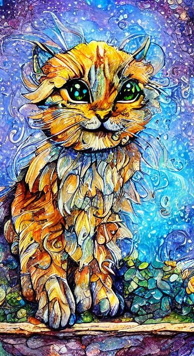 Cozy Vintage Cat in Book Nook, Cartoon Style