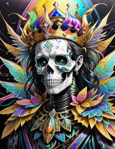 Skull King with Iridescent Wings in Surreal Art