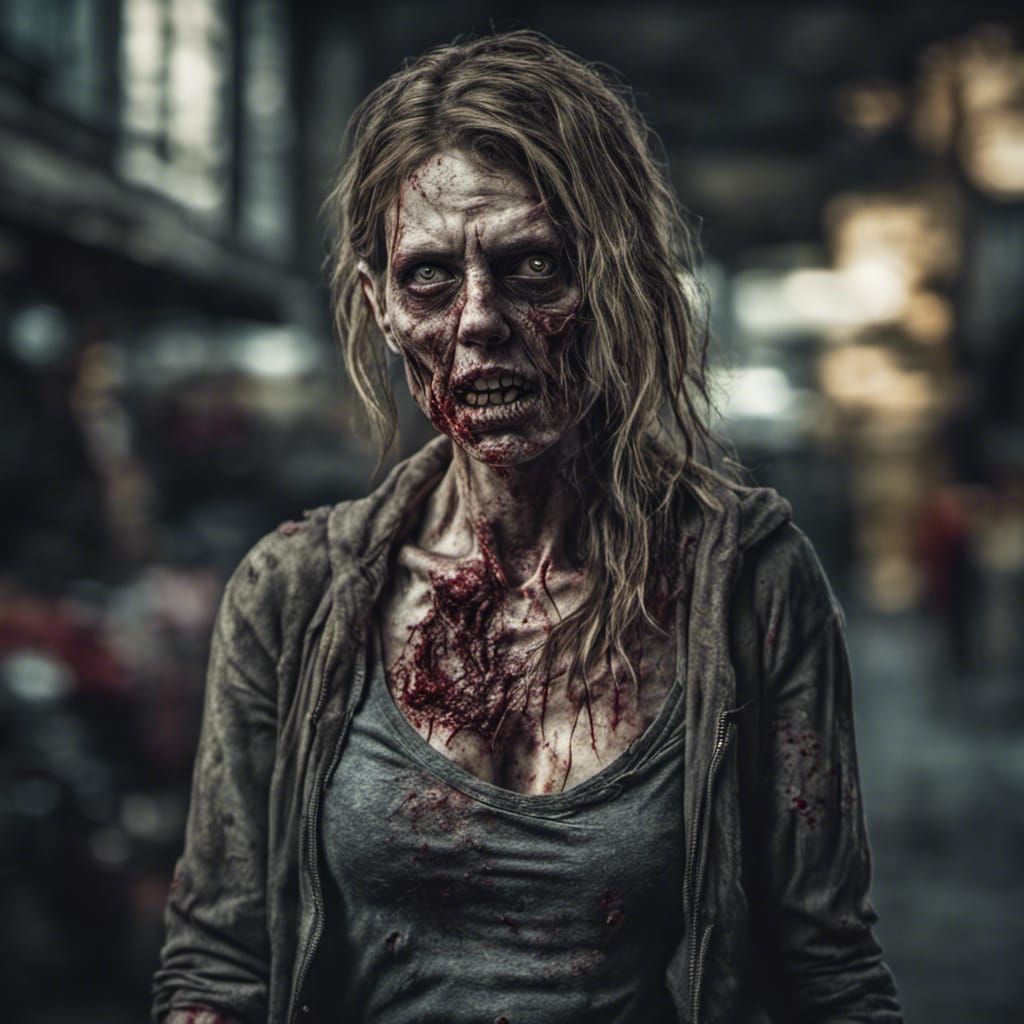 Hyperrealistic Zombie Woman Portrait in Sharp Focus