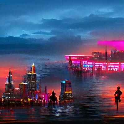 Cyberpunk Cityscape at Sunset with Neon Lights