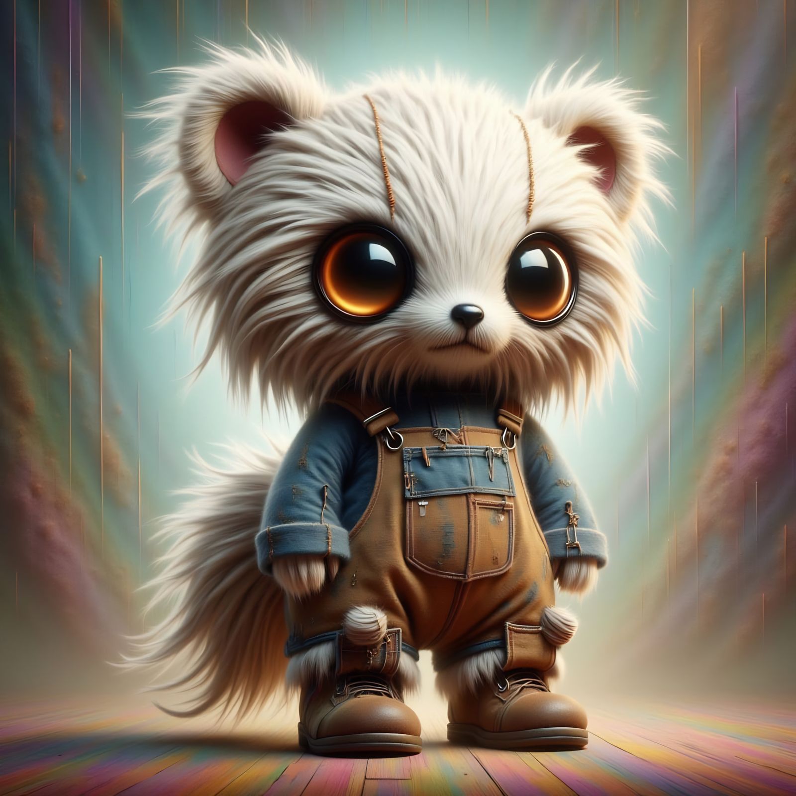 Surreal whimsical painting of a <lora:-Stitchies-:1.0> cute wild a wooly panda with elongated forms, exaggerated proport...