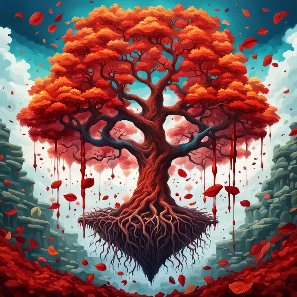 Inverted Tree of Life in Hyperrealistic Gothic Art