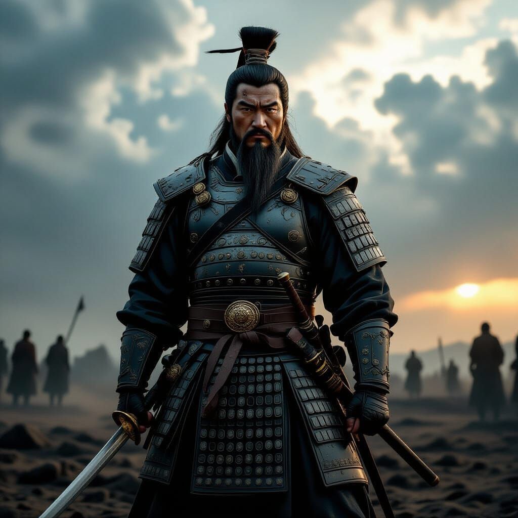 General in Modern Uniform on Desolate Battlefield