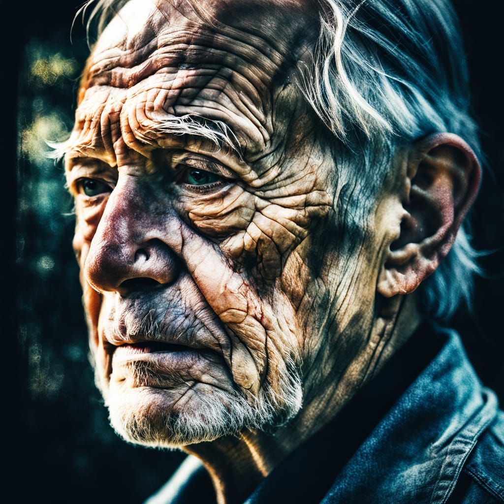 Emotional Double Exposure Portrait of Older Man