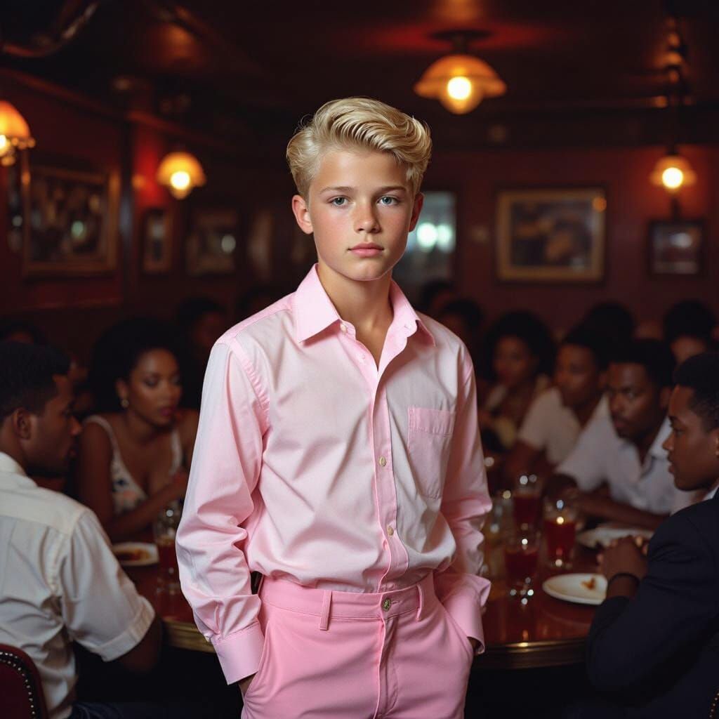 Blond Boy in Harlem Club, Hyperrealistic HDR