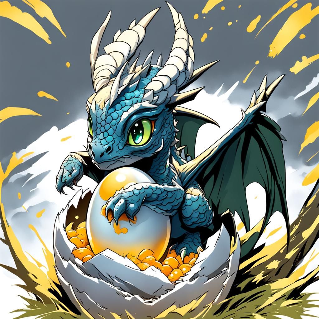 Anime Style Baby Dragon Hatching From Egg