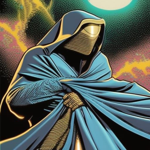 Woman in Blue Cloak with Gold Visor Comic Art