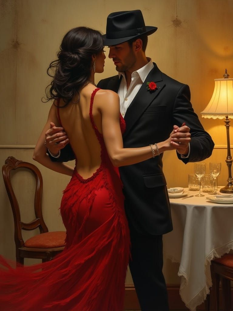 Elegant Tango Dancers in Golden Lighting
