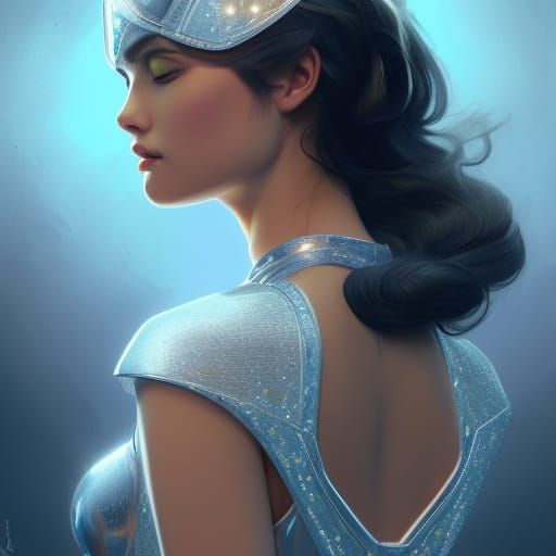 Diamond Robot Girl Portrait in Art Nouveau Style