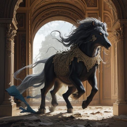 Regal Beast Unleashed in Vibrant Baroque Dreamscape