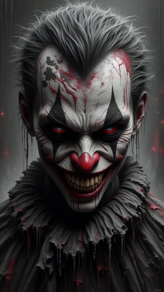 Eerie Haunted Jester in Postmodern Horror Style