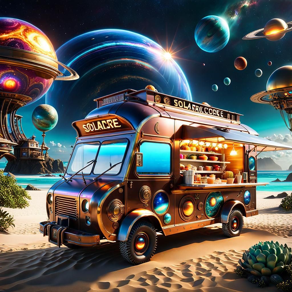 Futuristic Food Truck on Alien Beach