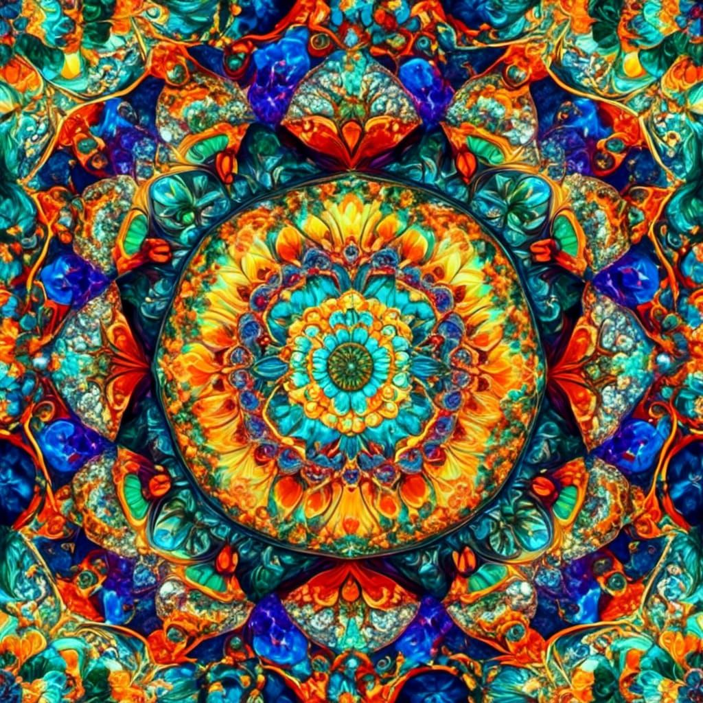 Leopard Skin Mandala in Surreal Stained Glass Style