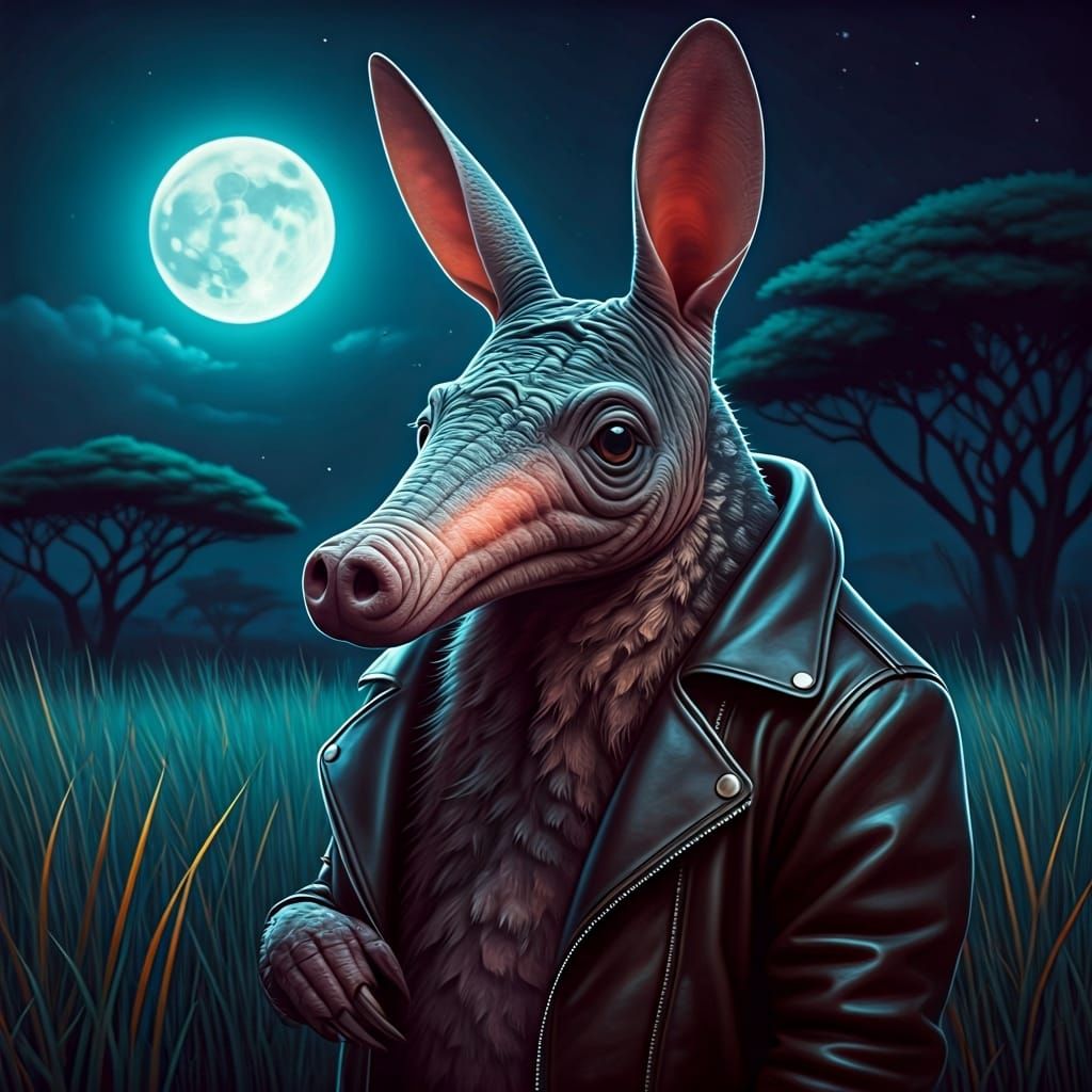 Aardvark in Leather Jacket, Miyazaki-esque Whimsy