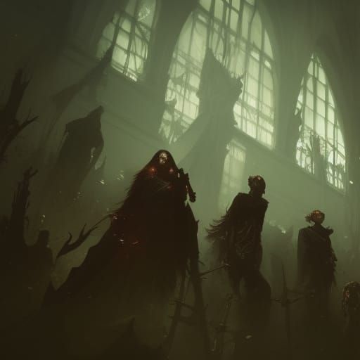 Vampires in Dark Fantasy Art Nouveau Style