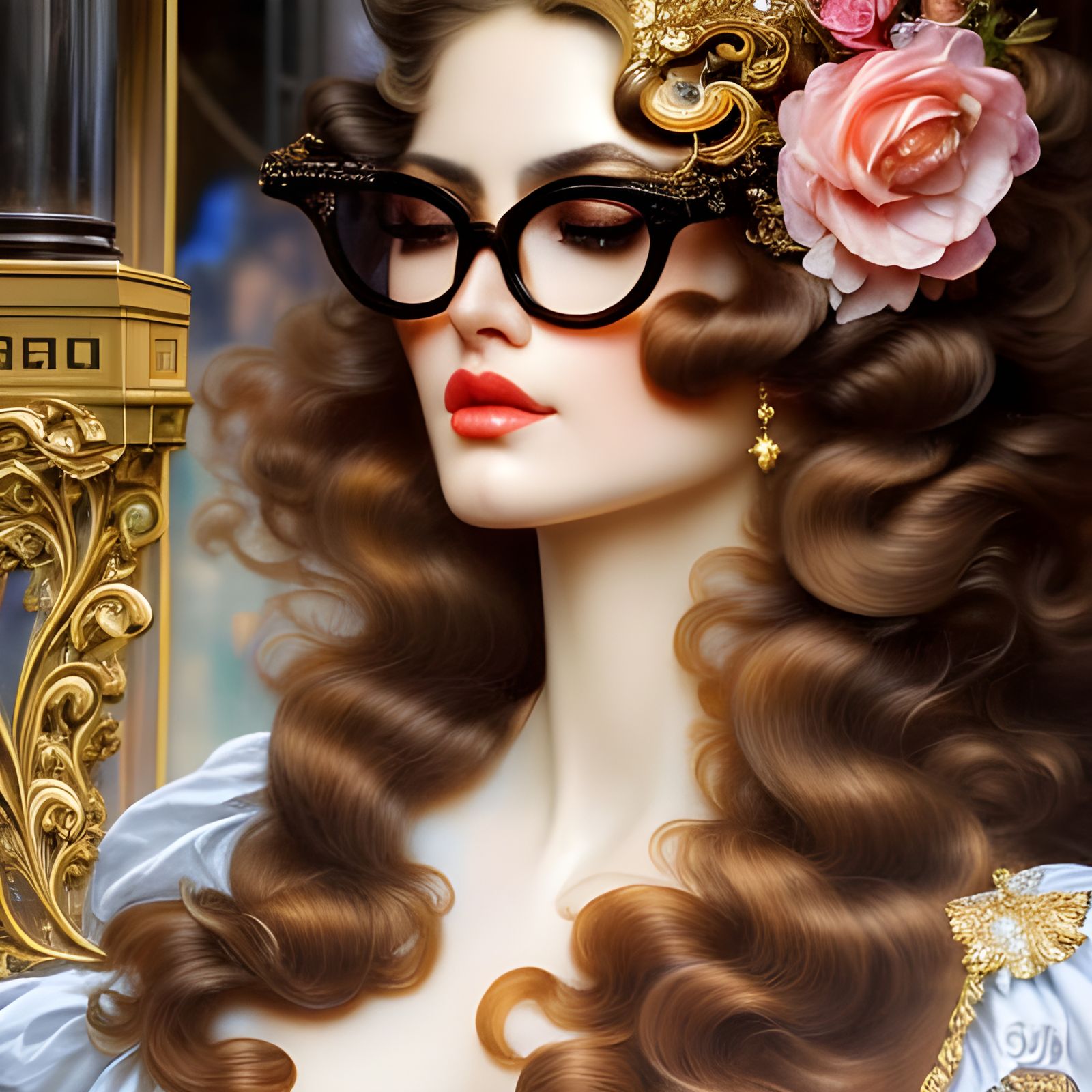 Rococo Woman with Glasses in Café, 8K