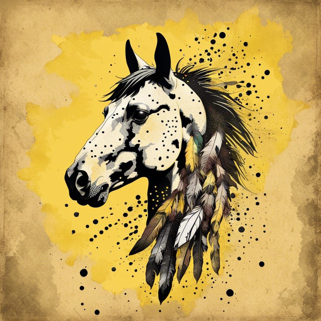 Appaloosa Horse Head with Feathers in Pop Art Style