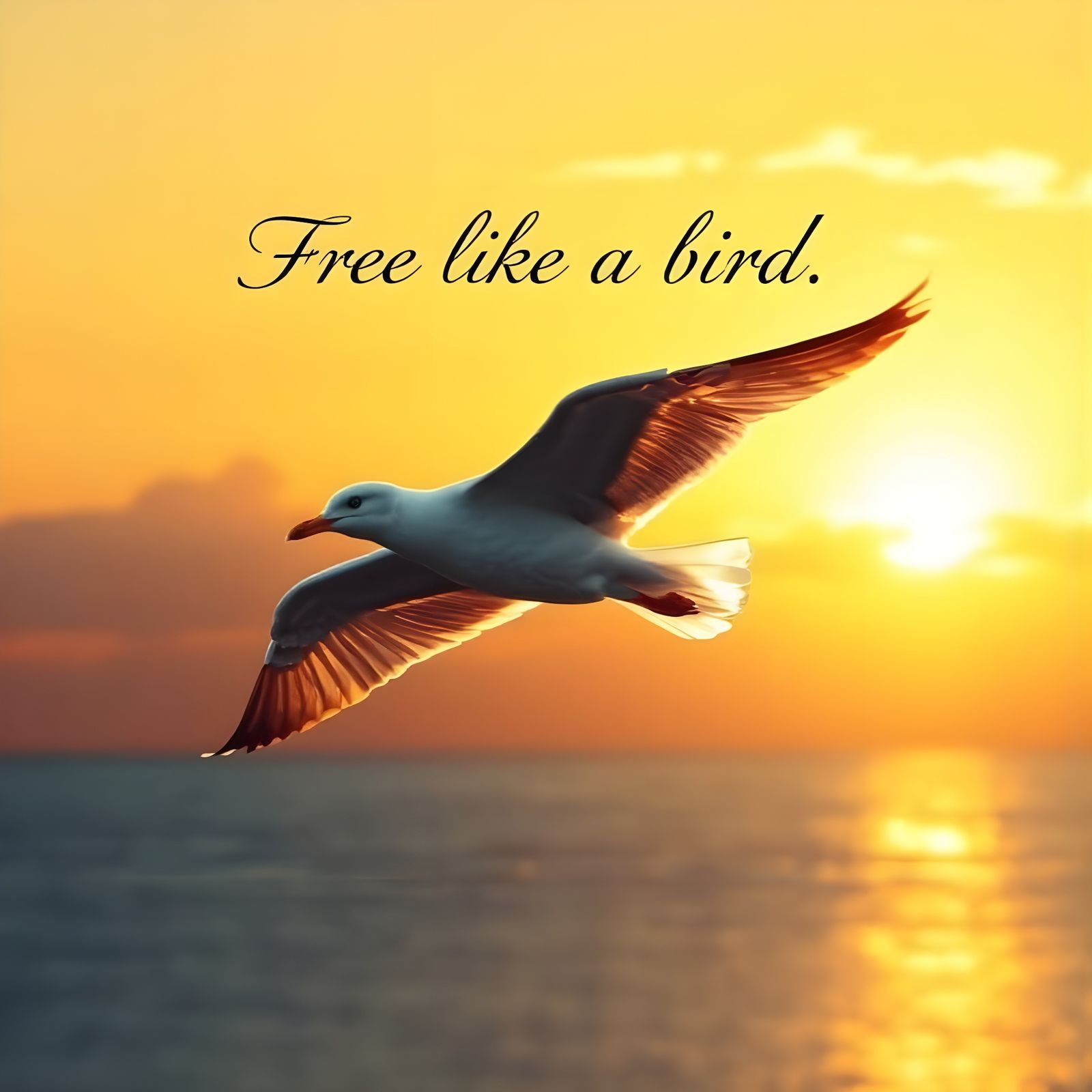 Holographic Seagull Soars Over Sunset Seascape