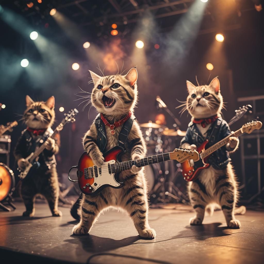 Cat Rock Band Ignites Stage in Concert Photo