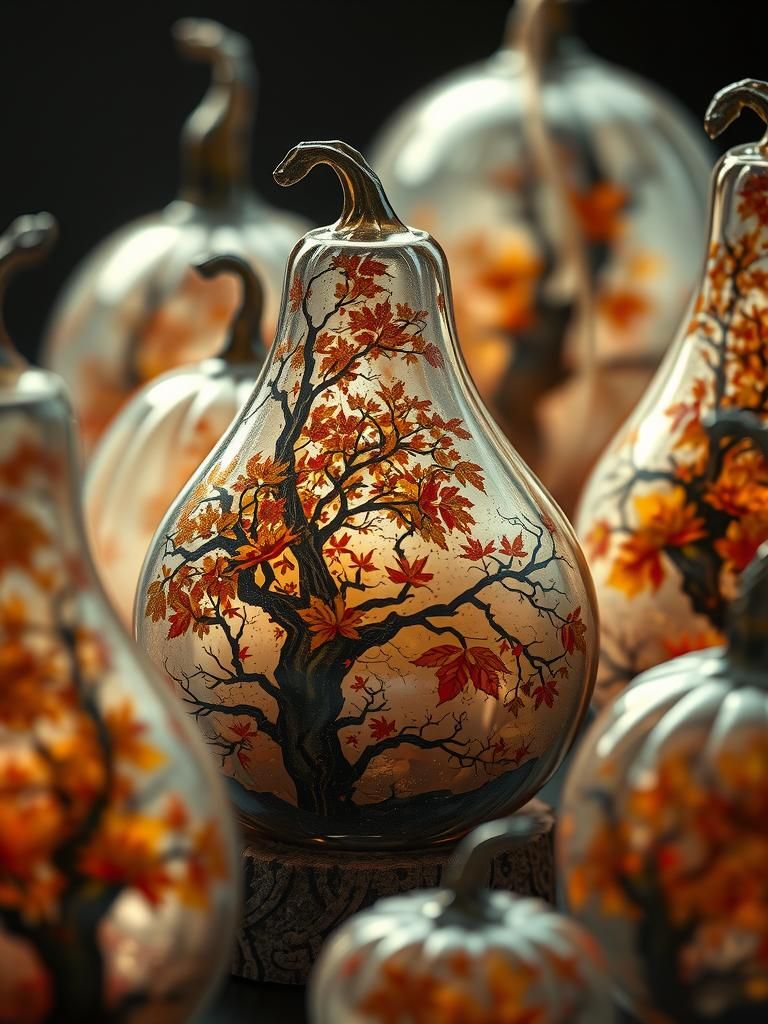Mystical Glass Gourds Display Autumn Landscape