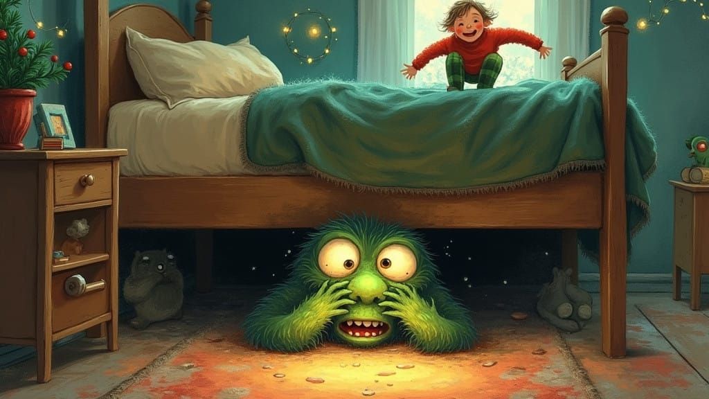 Furry Green Monster Laughs at Christmas Cheer