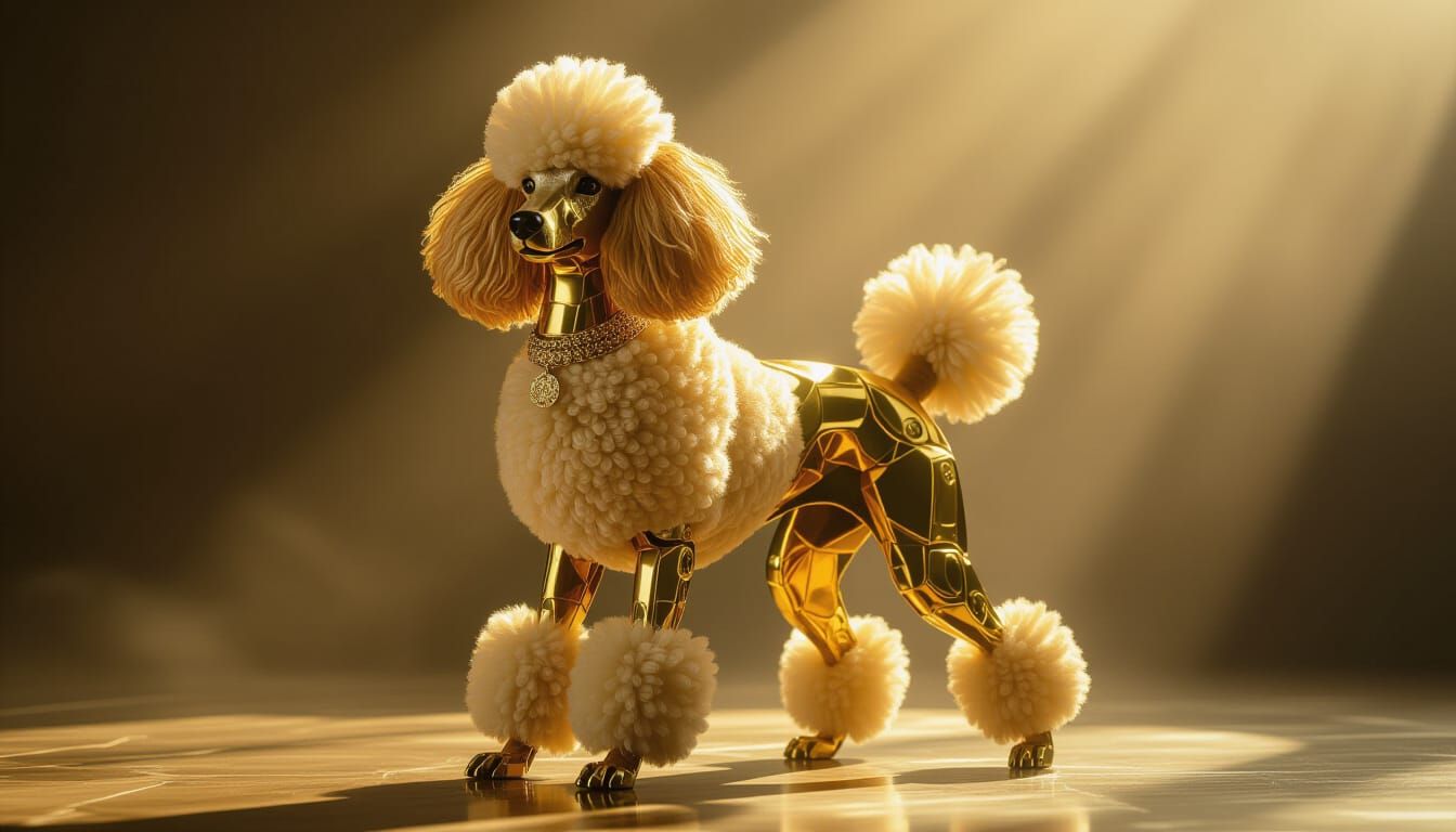Golden Poodle Sculpture in Cinematic Style