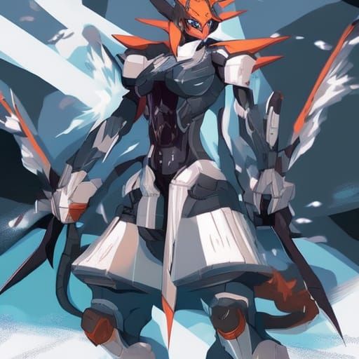 Anime Dragon Mecha Exosuit on Battlefield