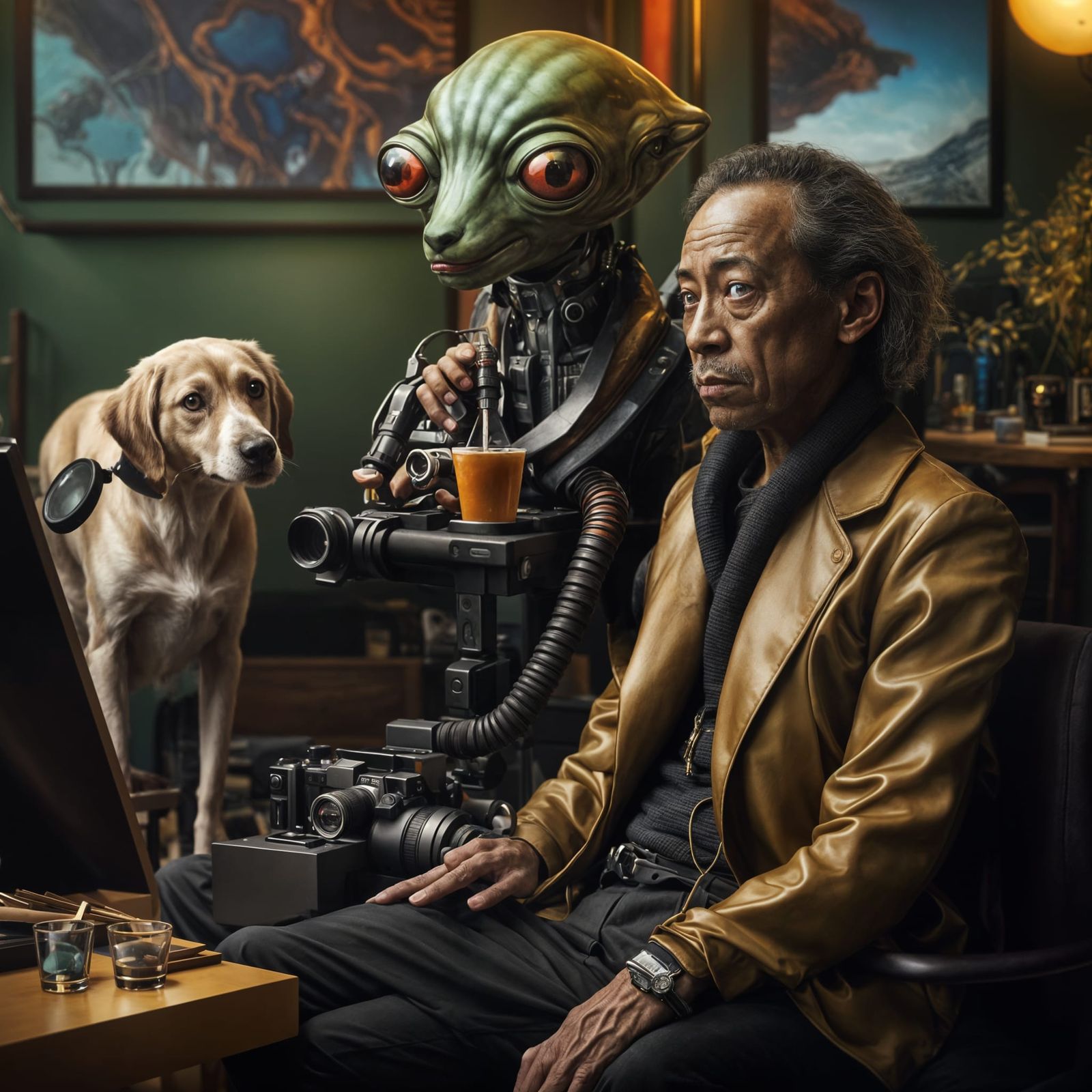 Photographer and Robot Assistant in Polychromatic Style