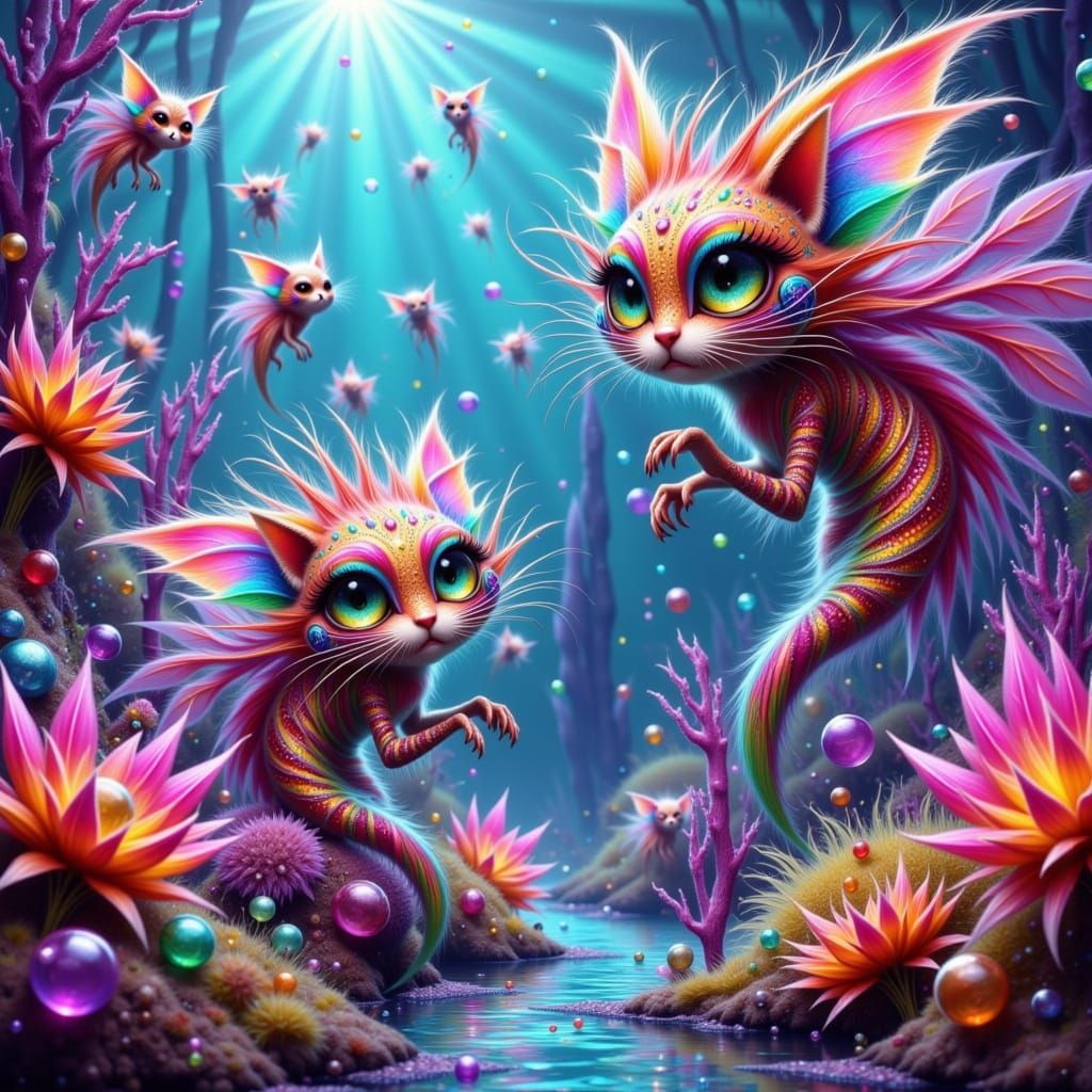 Glowing Fae Fishies in Vibrant Glass Coral Reef