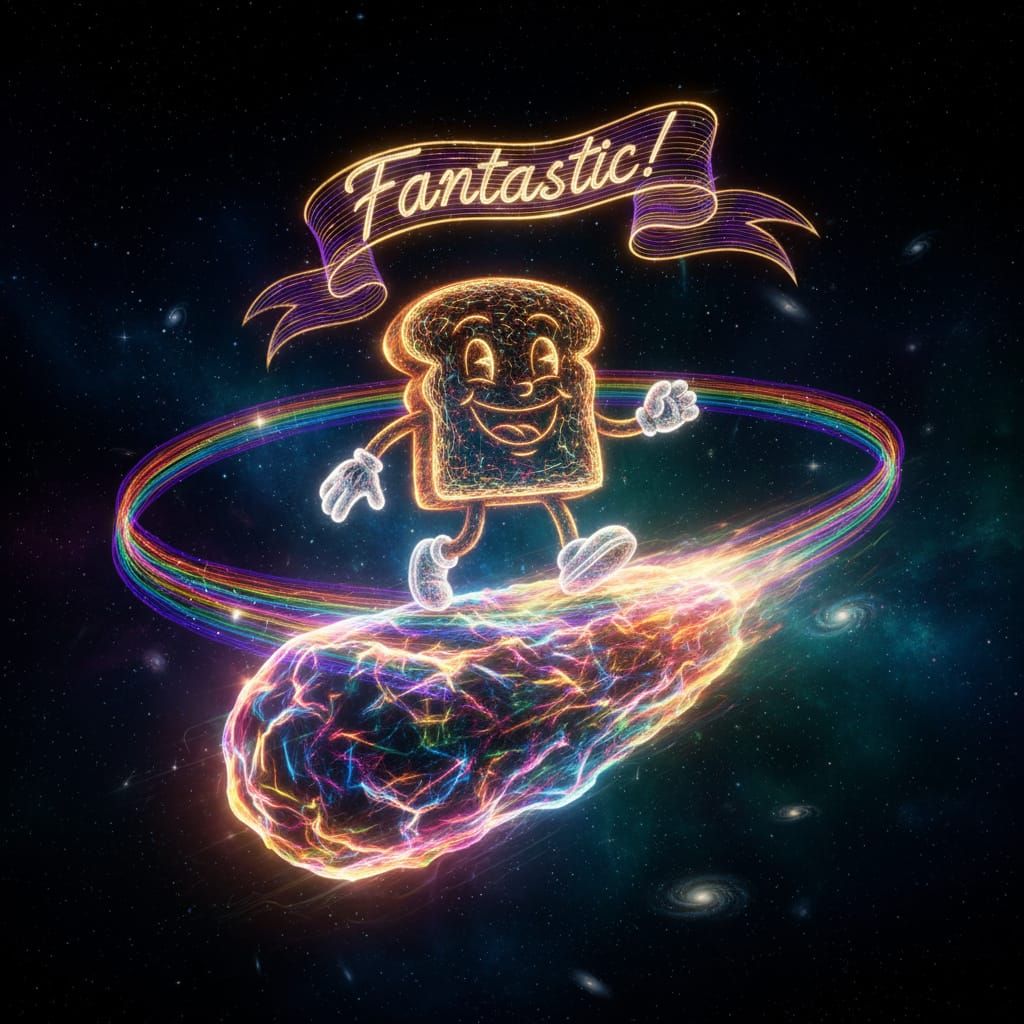 Psychedelic Rye Toast Strides Through Space on Meteor