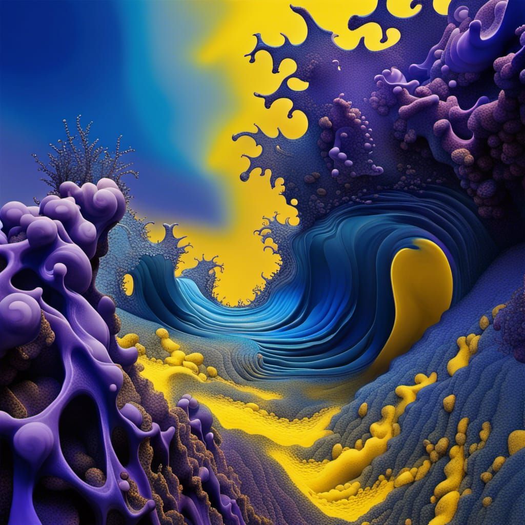 Surreal Blue Waves Crashing on Rocky Shore