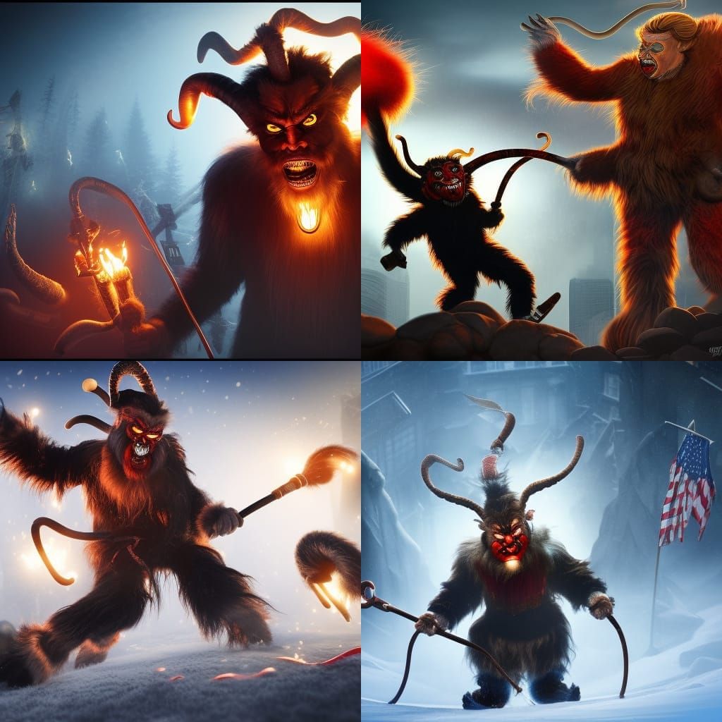Krampus Punishes Donald Trump in Detailed Digital Art