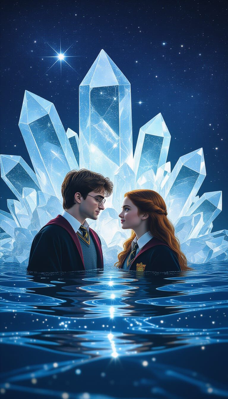 Harry Potter and Ginny Weasley in Surreal Crystal Scene