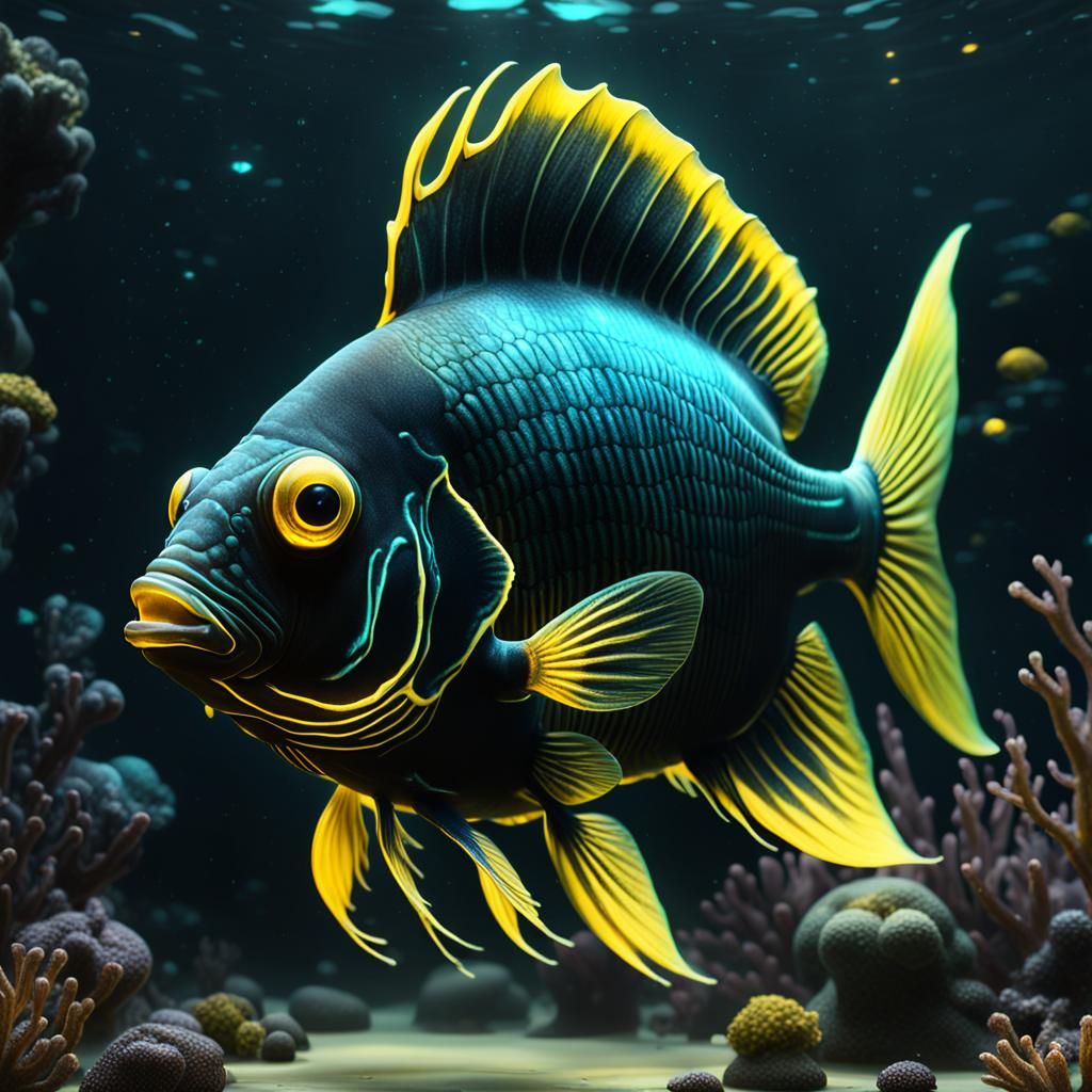 Bioluminescent Anglerfish in Detailed Fantasy Art