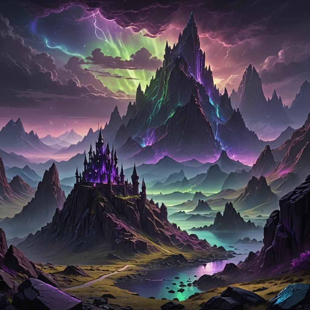 Dark Fantasy Alien Castle in Purple Landscape