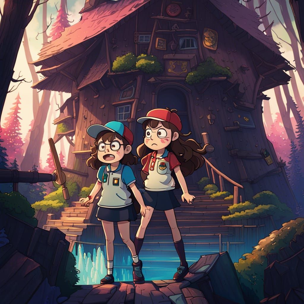 Gravity Falls: Dipper and Mabel in Ghibli Style