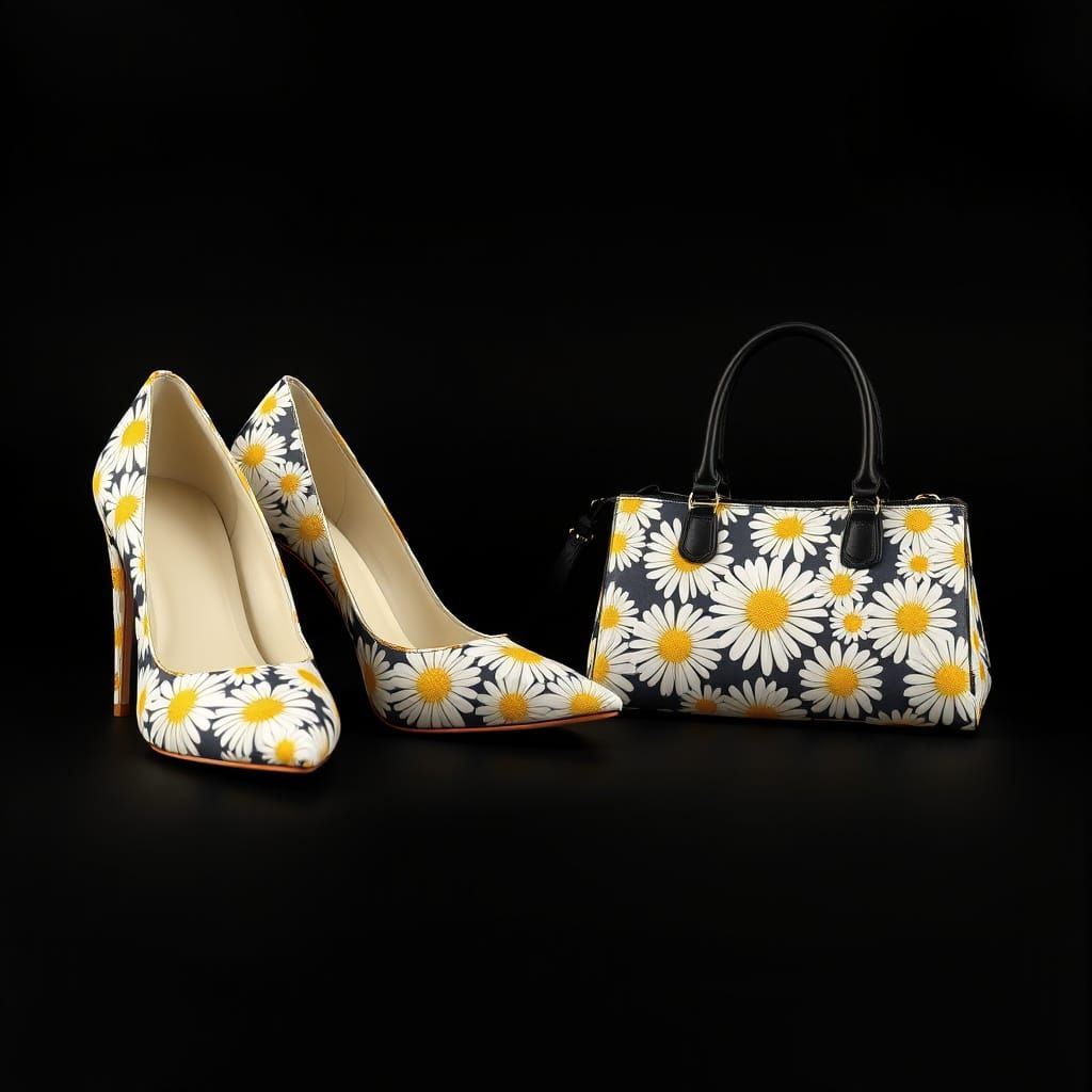 Daisy Pattern Shoes and Handbag Set